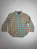 Faconnable sky and saffron plaid cotton button-up, front