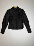 Flores & Flores black silk blouse with puff sleeves