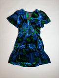 Anthropologie blue and green velvet mini dress with smocked waist