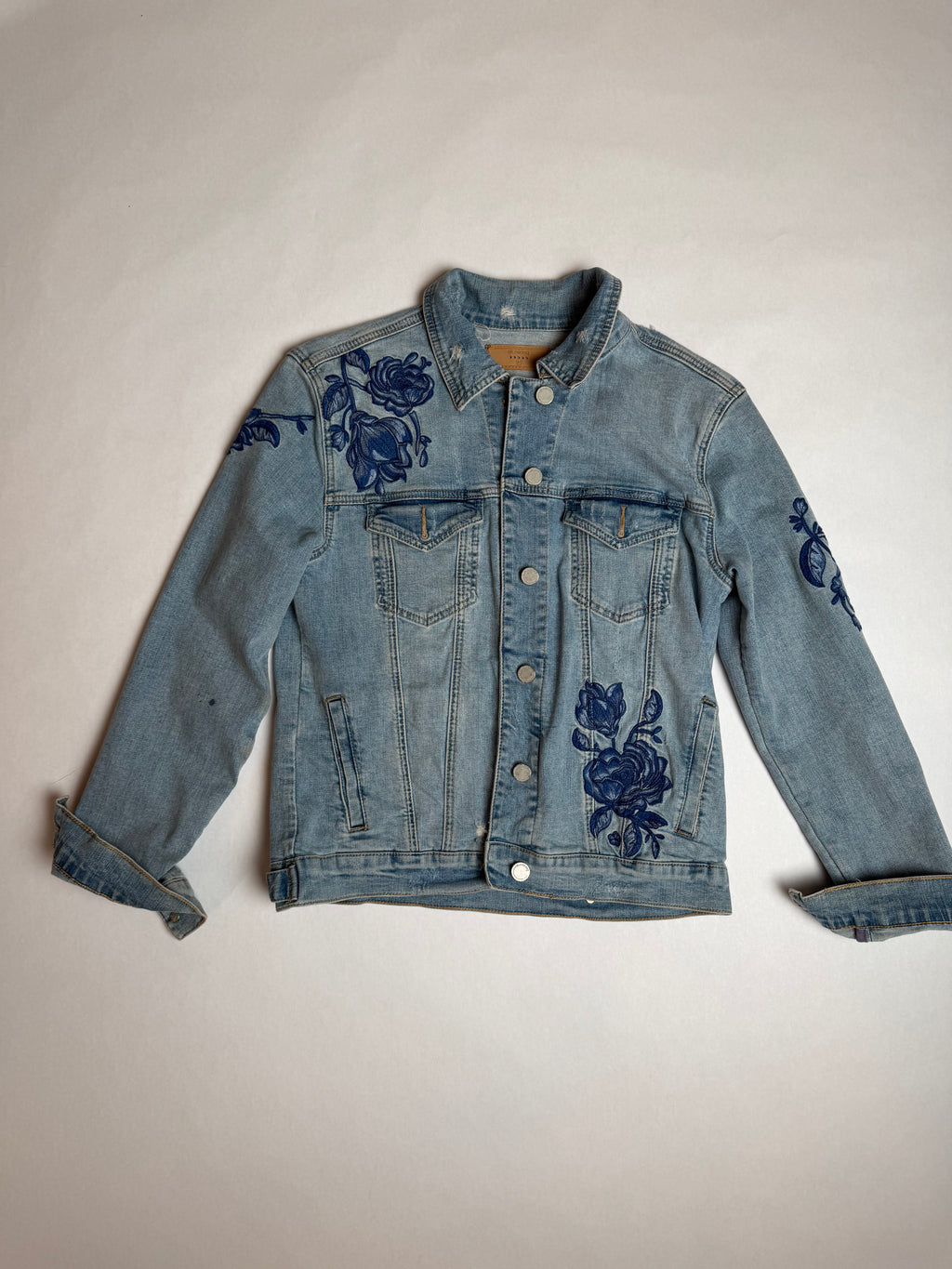 BLANKNYC embroidered floral denim jacket, front