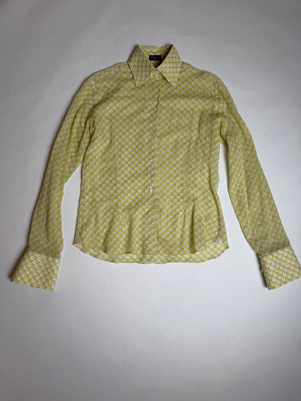 Finamore pale green print cotton shirt