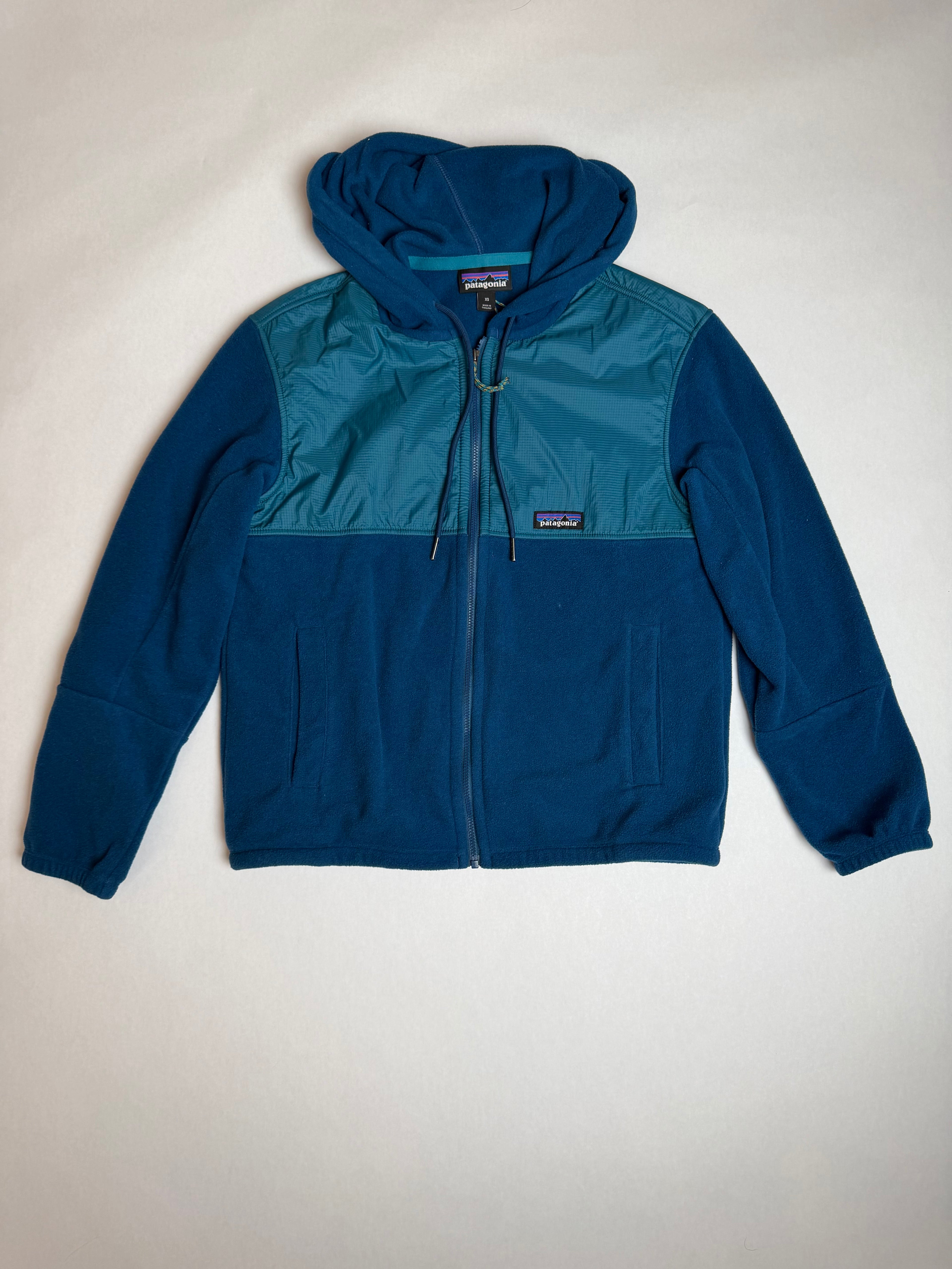 Patagonia Microdini hoody in navy with teal yoke