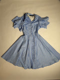 Alton Gray blue gingham cold-shoulder fit-and-flare dress — front