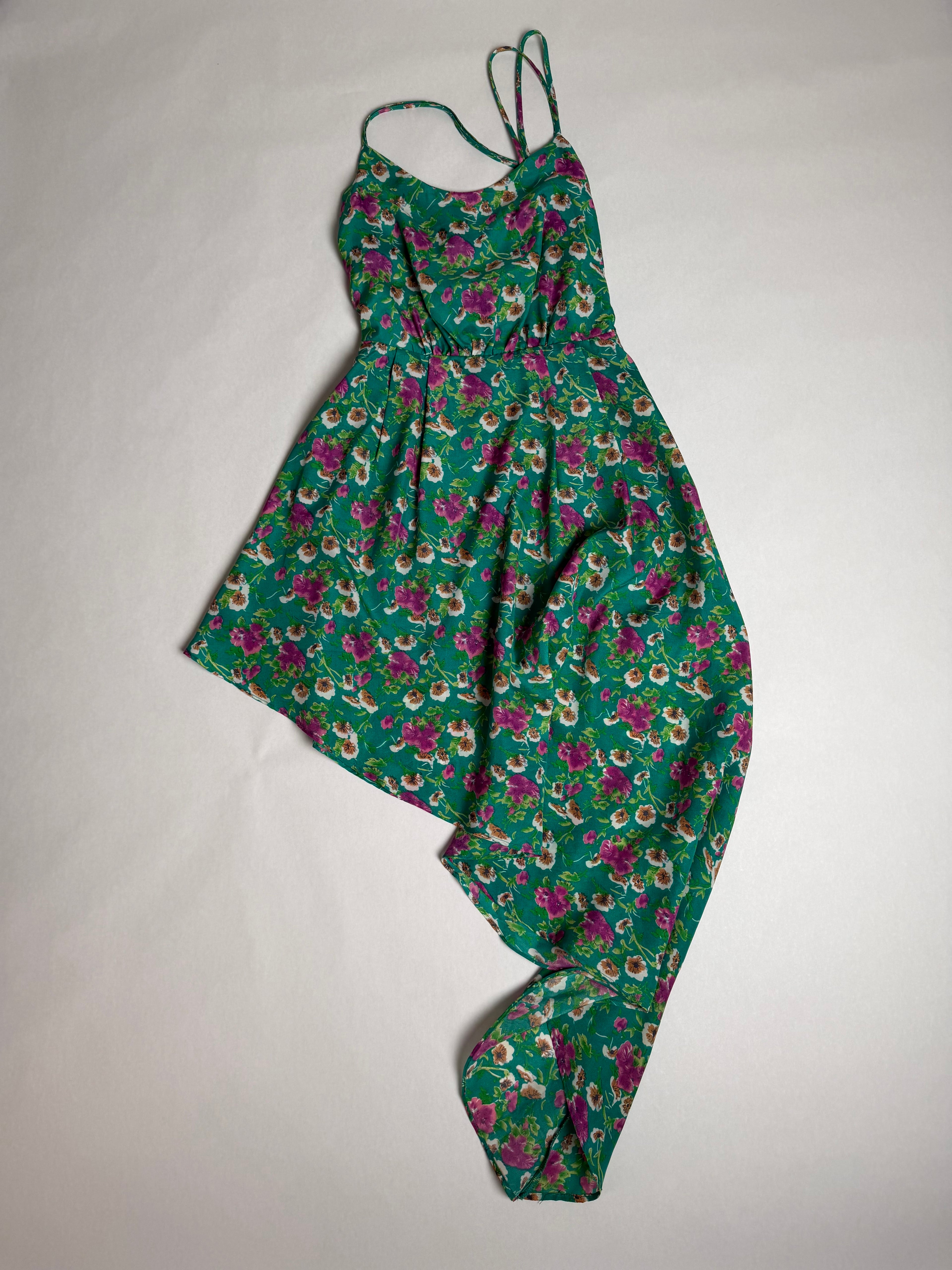 Goddess Wing green floral handkerchief slip dress — front