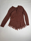 Prana Shelby brown cable-knit fringe sweater — front