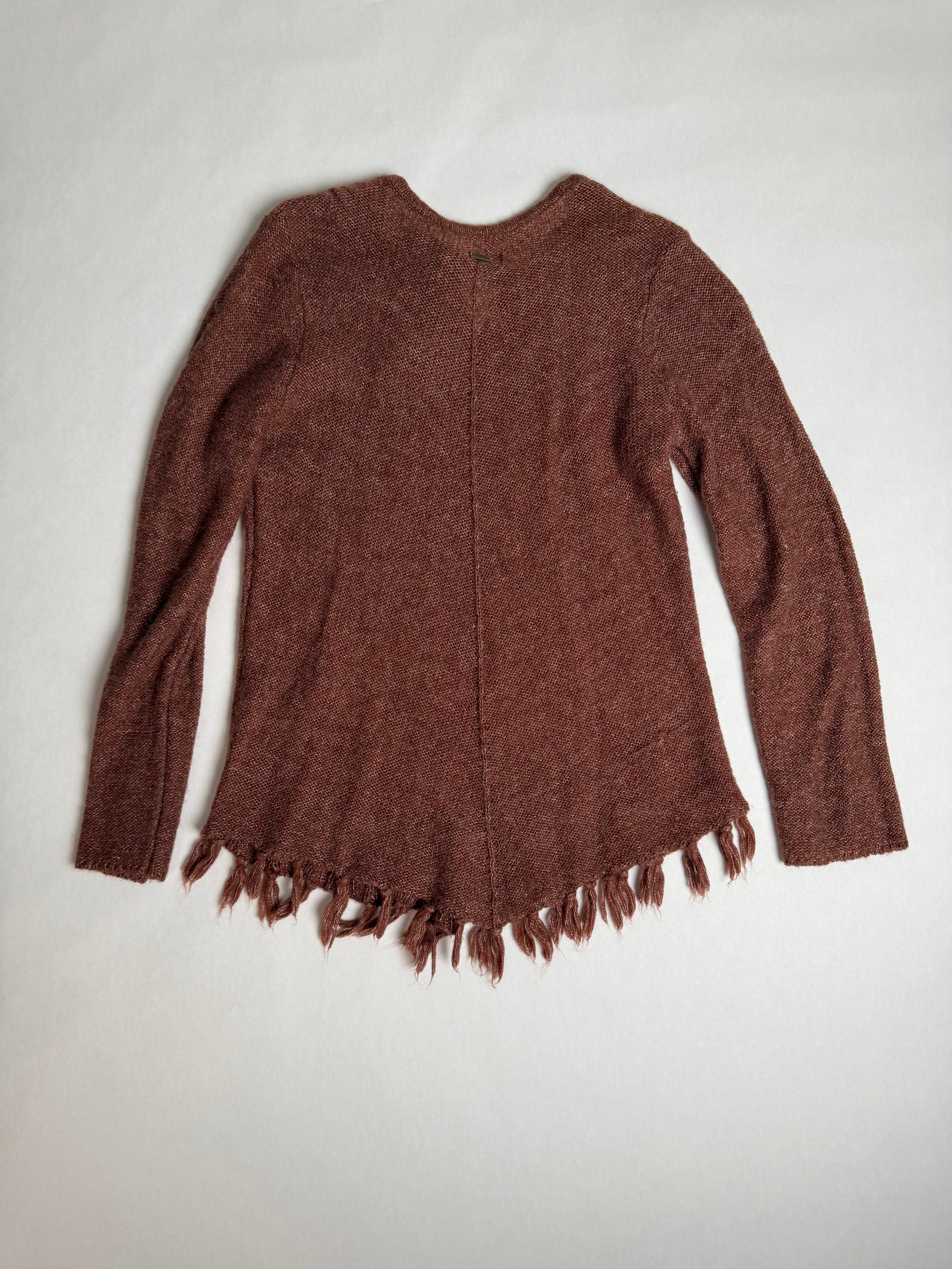 Prana Shelby brown cable-knit fringe sweater — back