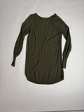 Olive long tunic-length knit pullover — front
