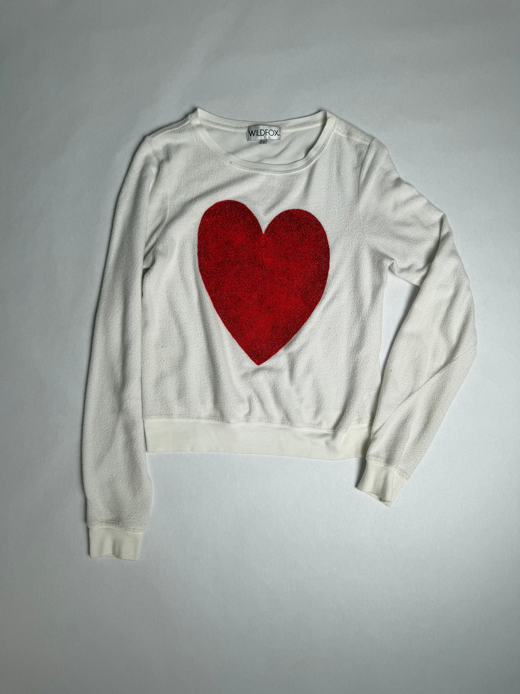 Wildfox cream baggy beach jumper with big red heart — front