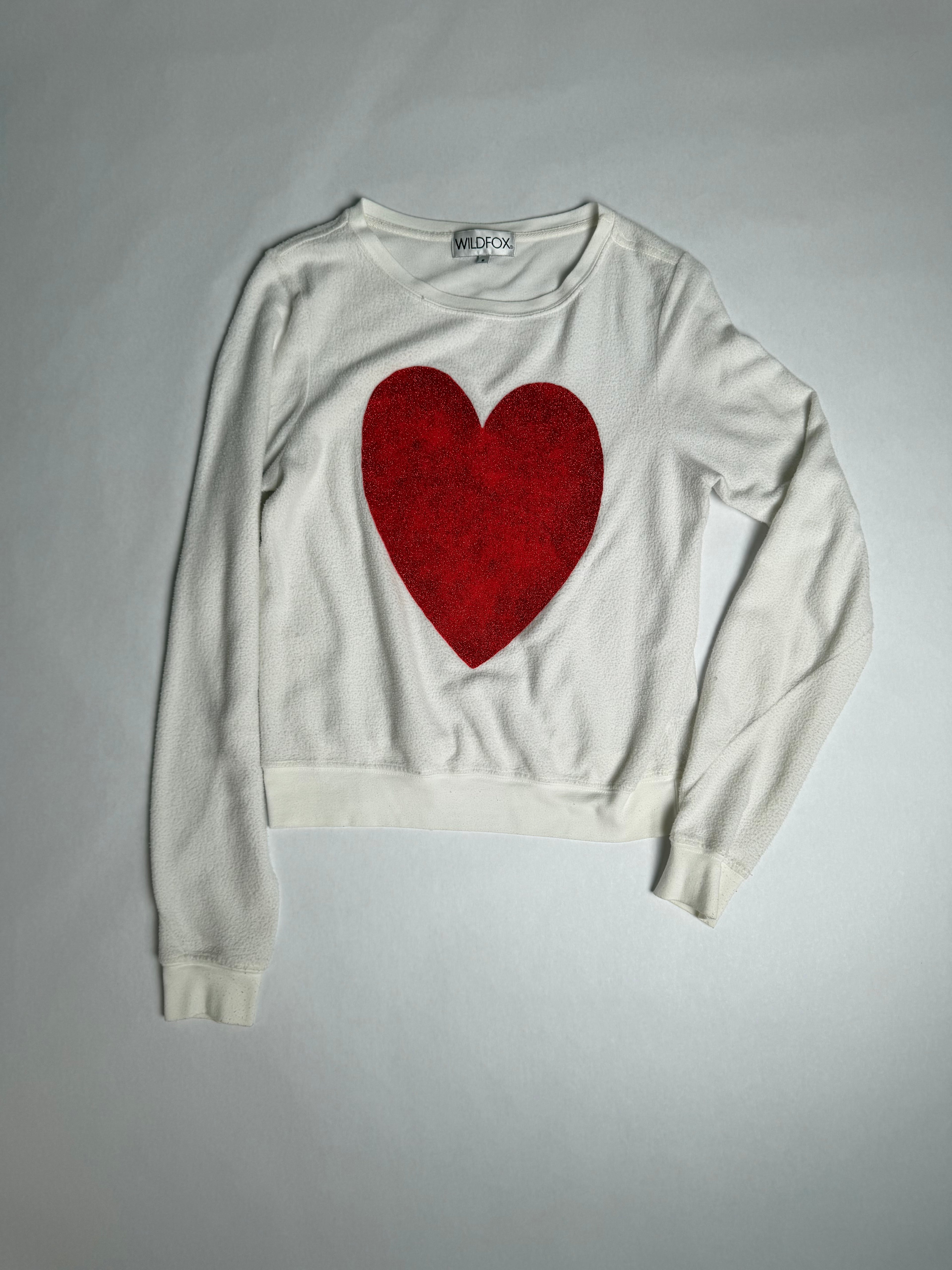 Wildfox cream baggy beach jumper with big red heart — front