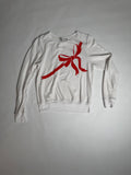 Wildfox cream baggy beach jumper with red ribbon bow — front