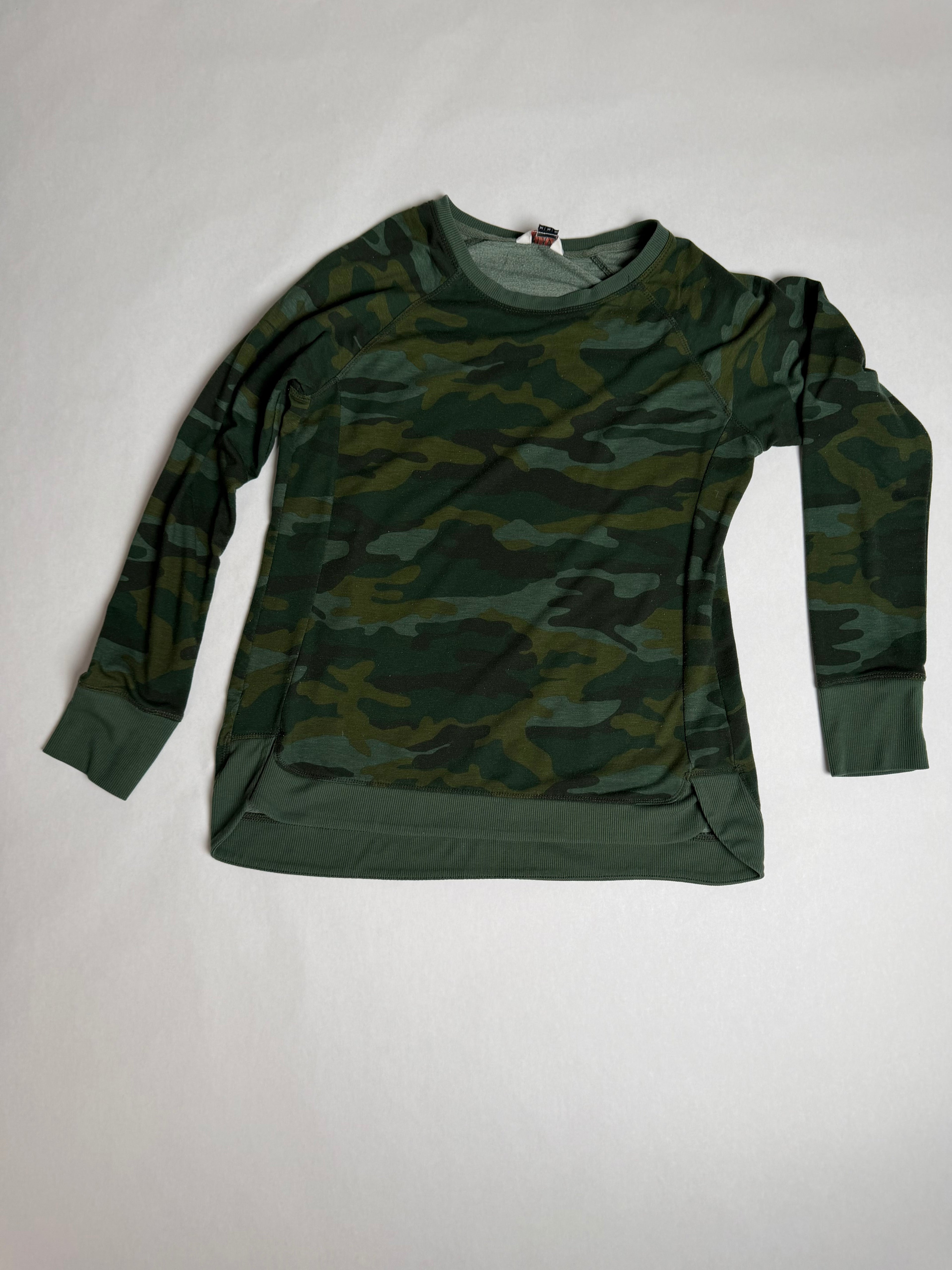 Danskin olive camo long-sleeve athletic pullover — front
