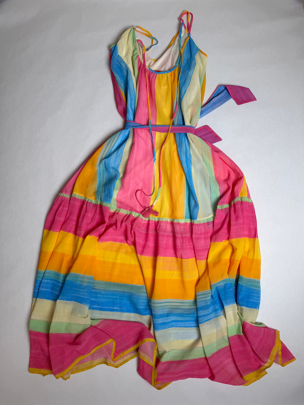 Flying Tomato rainbow stripe tiered maxi dress — back
