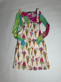 Tweens ice cream and popsicle print denim pinafore dress with tie-dye mesh top — front