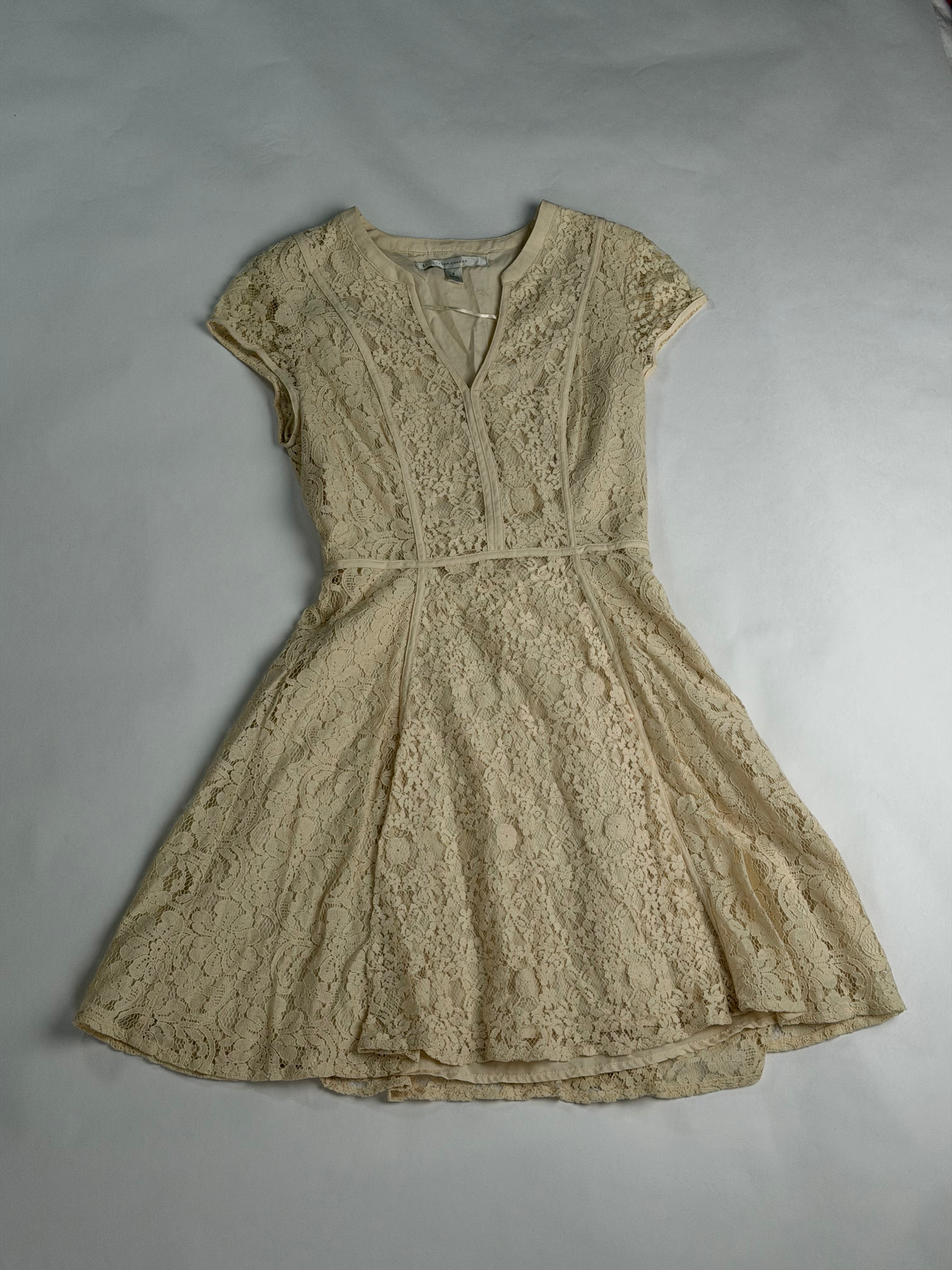 LC Lauren Conrad Cream lace fit-and-flare dress