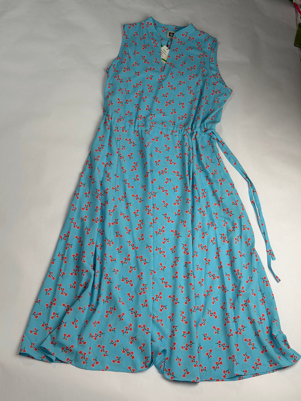 Anne Klein Sky Blue Cherry Print sleeveless midi dress