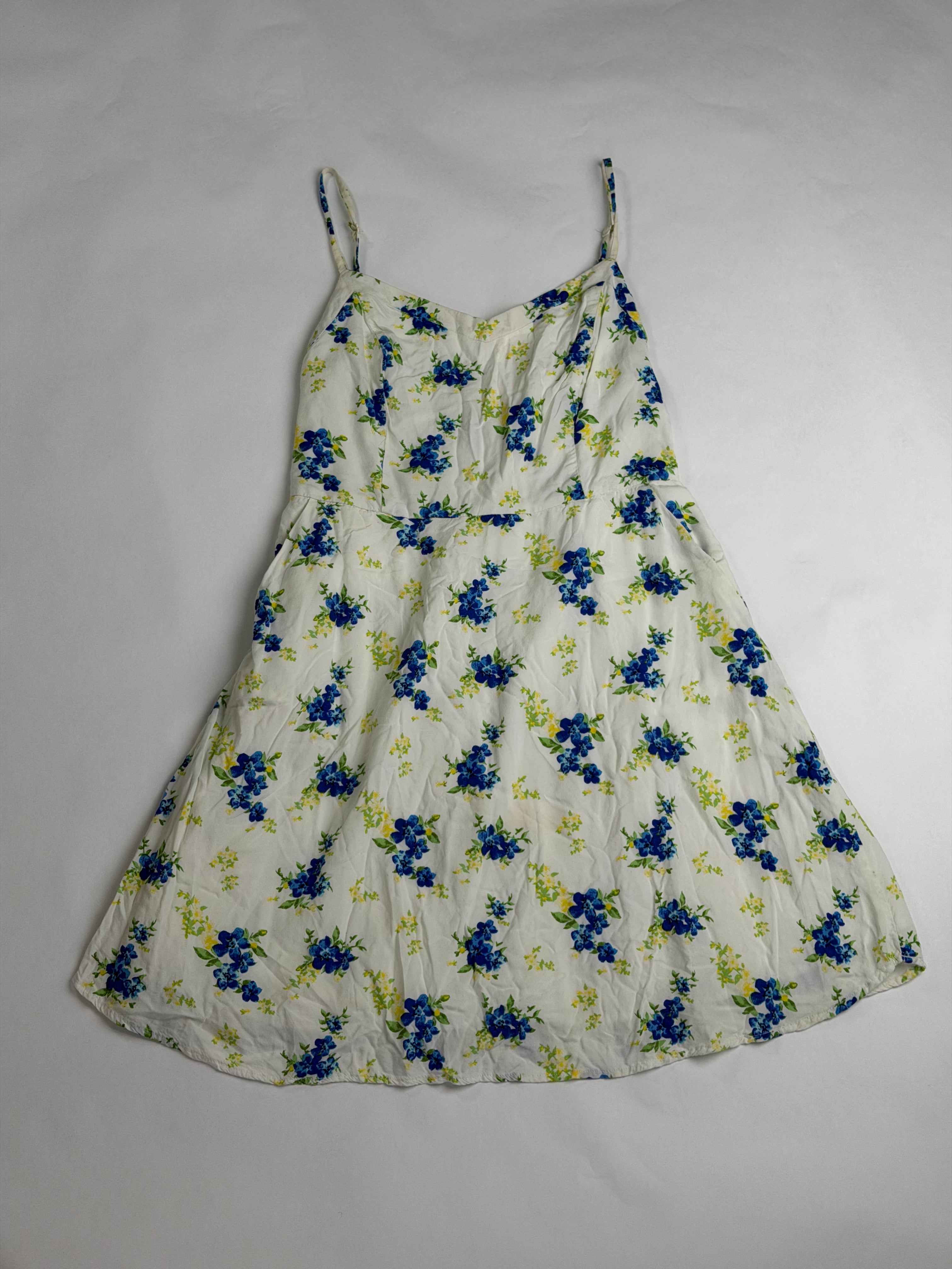 SO Cream + Blue Floral floral babydoll mini dress