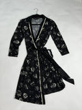 BCBG Maxazria Black + Cream brushstroke wrap dress