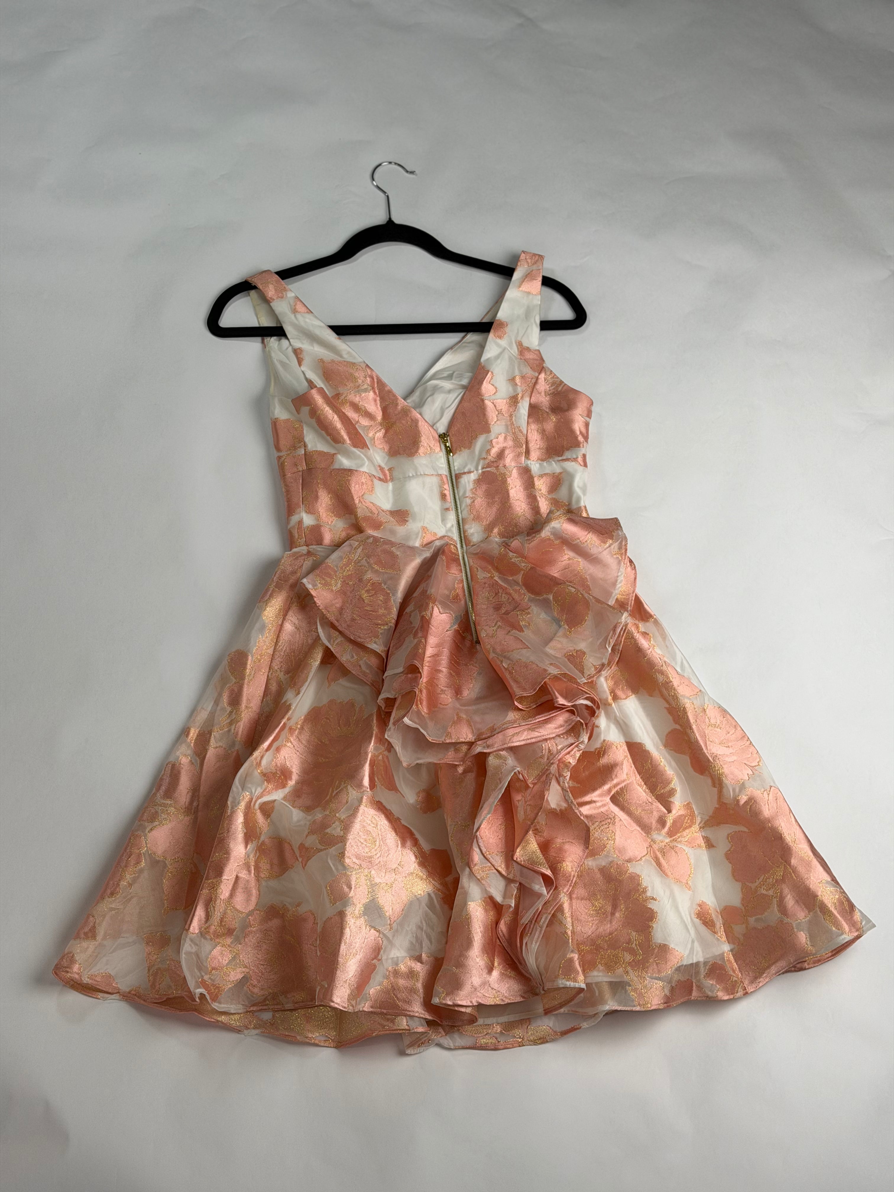 Nicole Miller Blush + Gold brocade cocktail mini dress