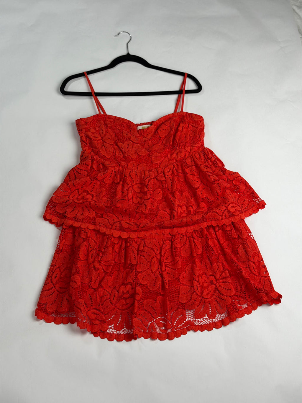 Maeve by Anthropologie Coral Red tiered lace mini dress