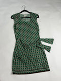 Max Studio Green + Cream + Brown geometric foulard shift dress
