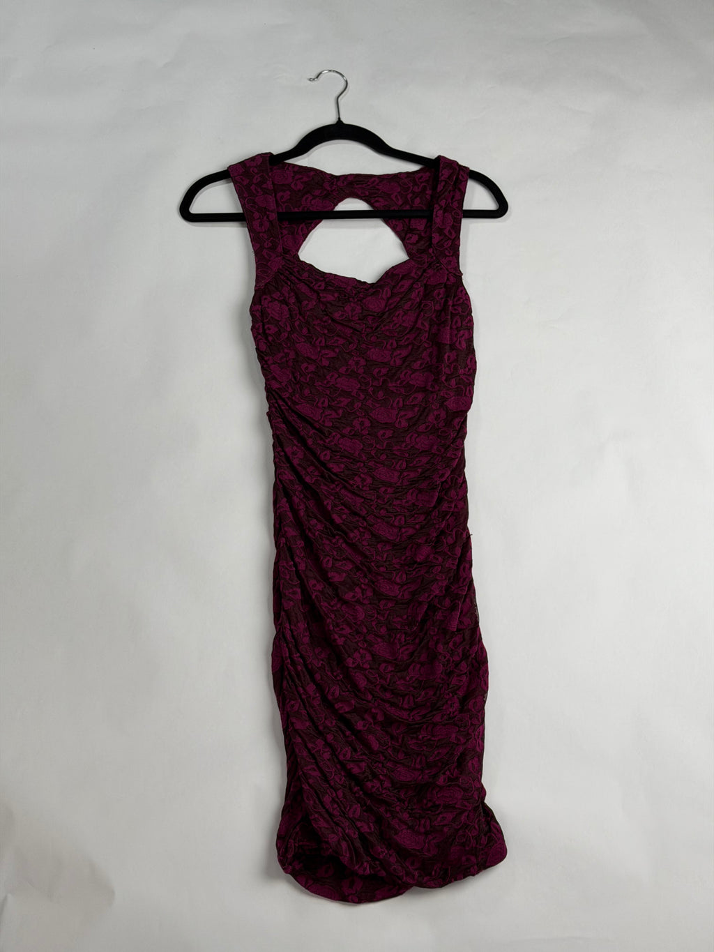 Free People Wine burnout floral ruched midi dress