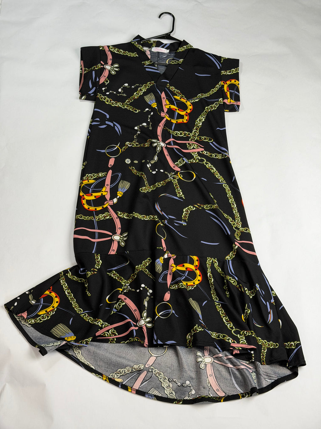 Unbranded Black + Gold equestrian print midi shirt dress
