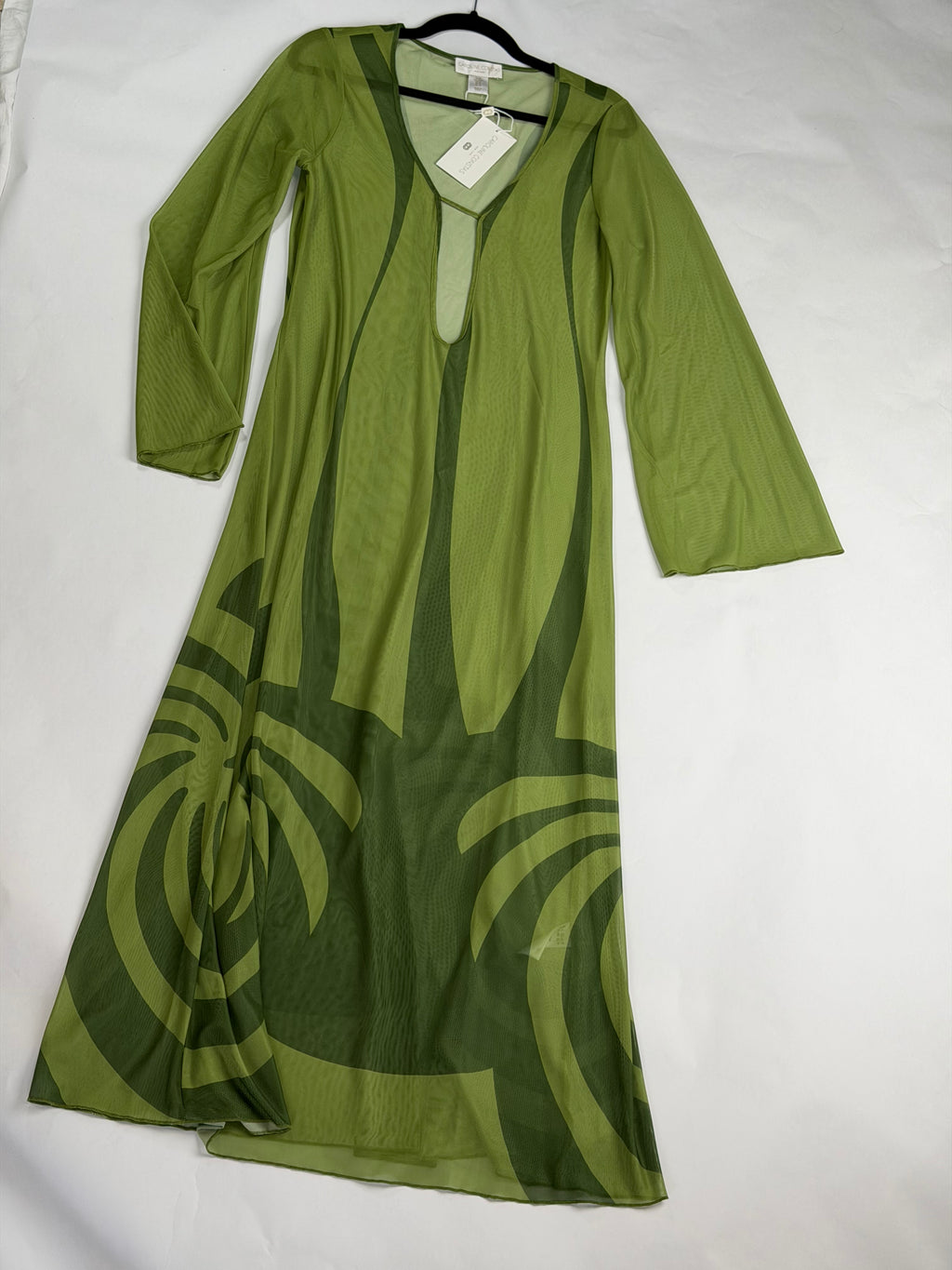 Caroline Constas Olive Green mesh long-sleeve kaftan maxi