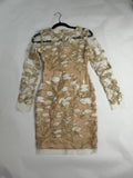 Bianca Nude + Gold + Ivory embroidered illusion mini cocktail dress