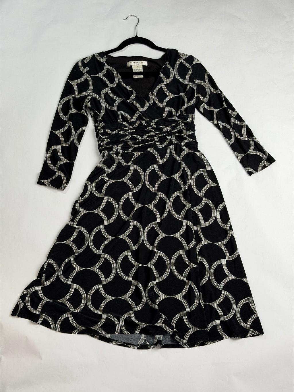 Evan Picone Black + White geometric jersey dress