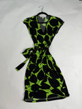 Maggy London Black + Lime abstract leaf jersey wrap dress