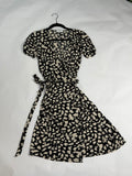 Ann Taylor LOFT Black + Cream puff-sleeve wrap mini dress