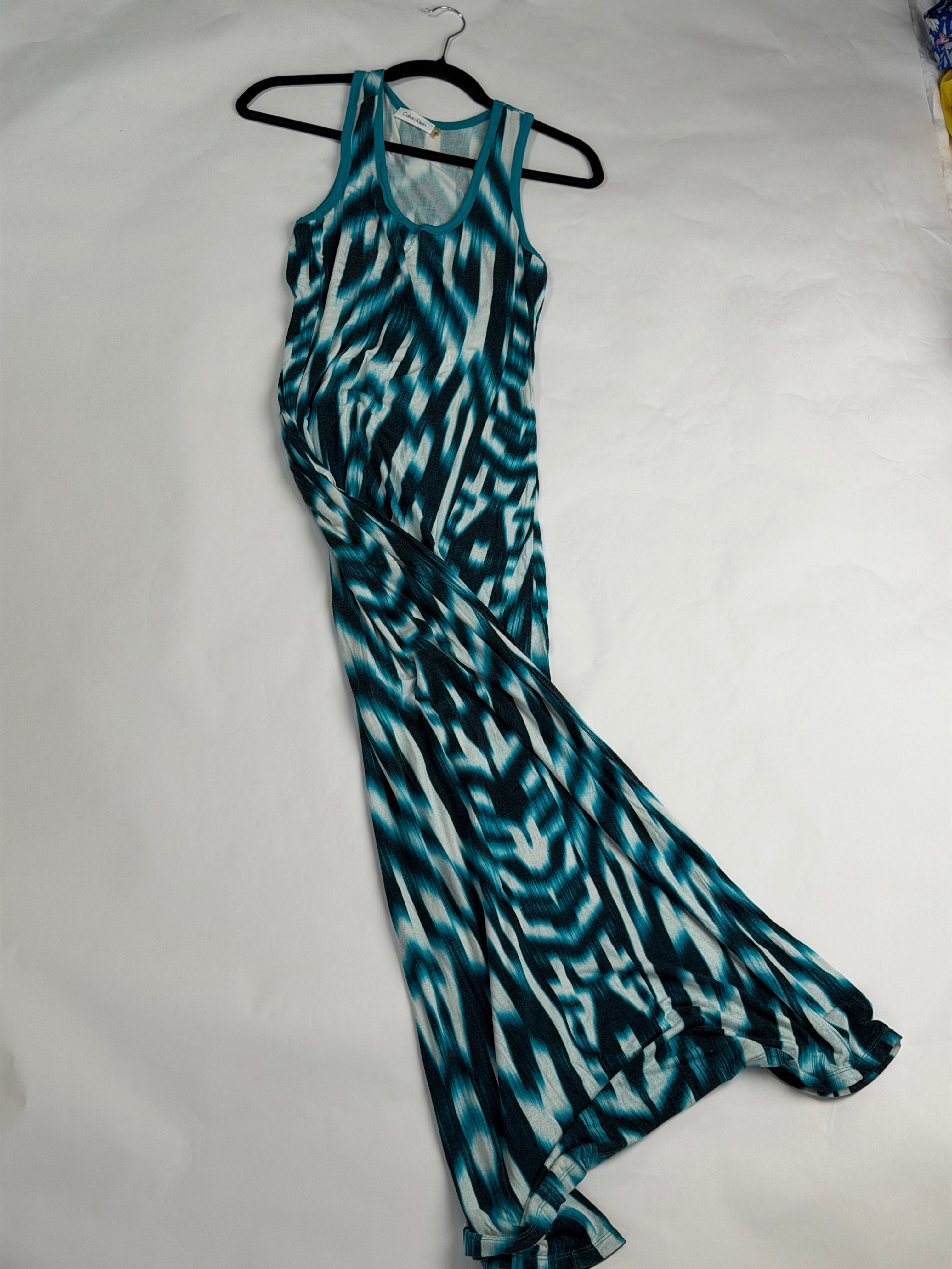 Calvin Klein Teal ikat-print jersey maxi tank dress