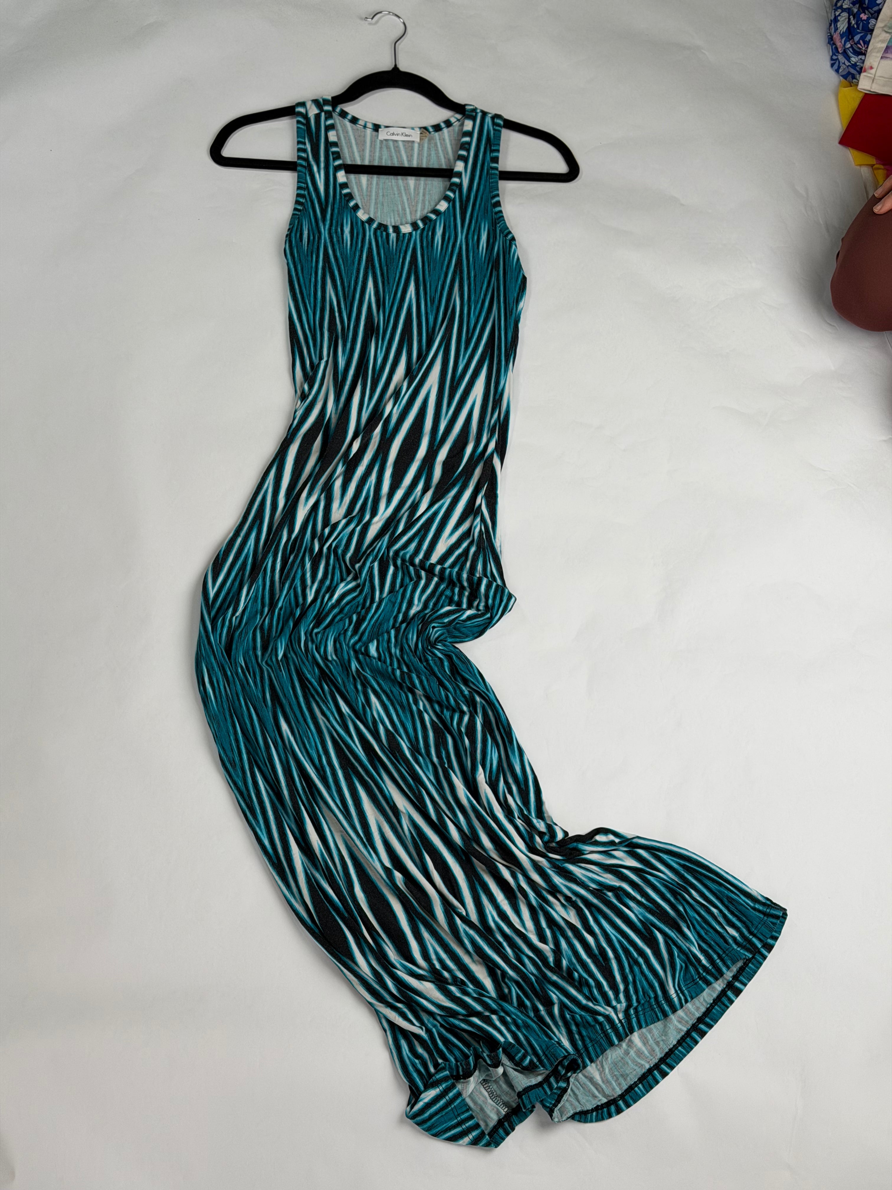 Calvin Klein Teal chevron jersey maxi tank dress