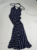 Calvin Klein Navy + White striped maxi wrap dress