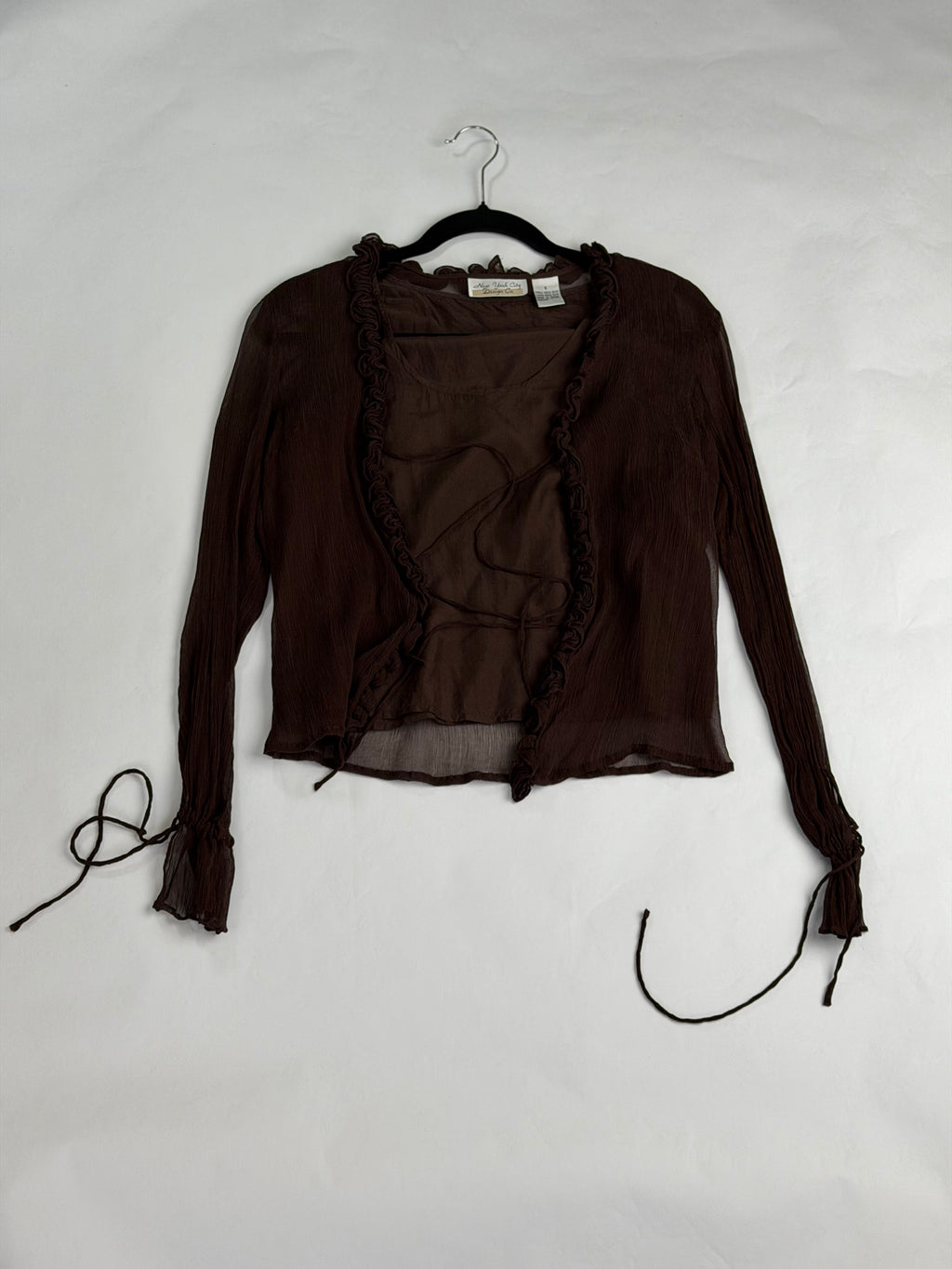 New York City Design Co. Chocolate Brown crinkle chiffon tie blouse