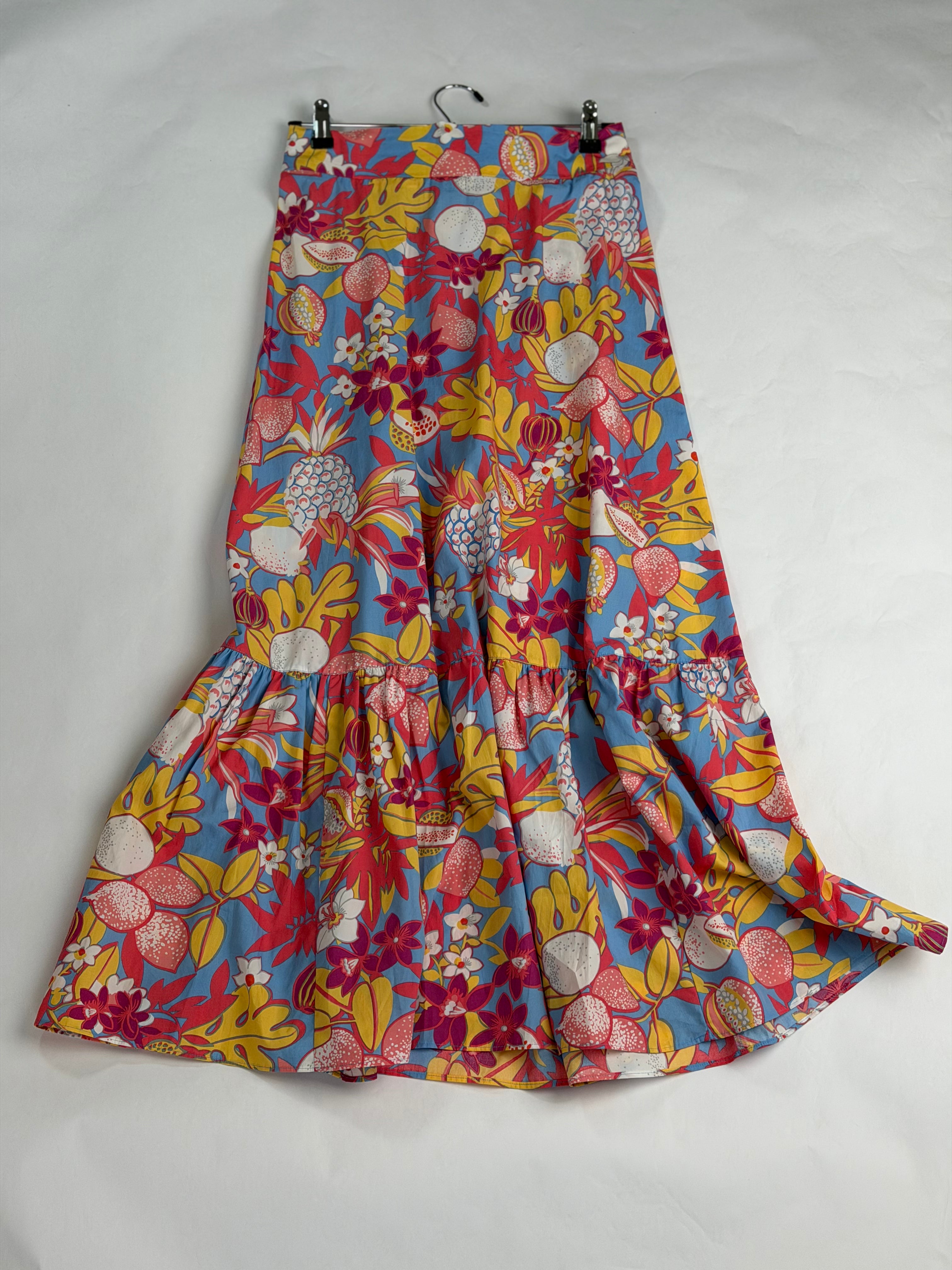 Talbots Multi fruits & flowers tiered maxi skirt