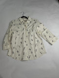 Chico's Cream + Black alphabet print button-up shirt