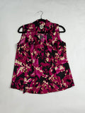 Anne Klein Magenta + Black + Cream tie-neck sleeveless blouse