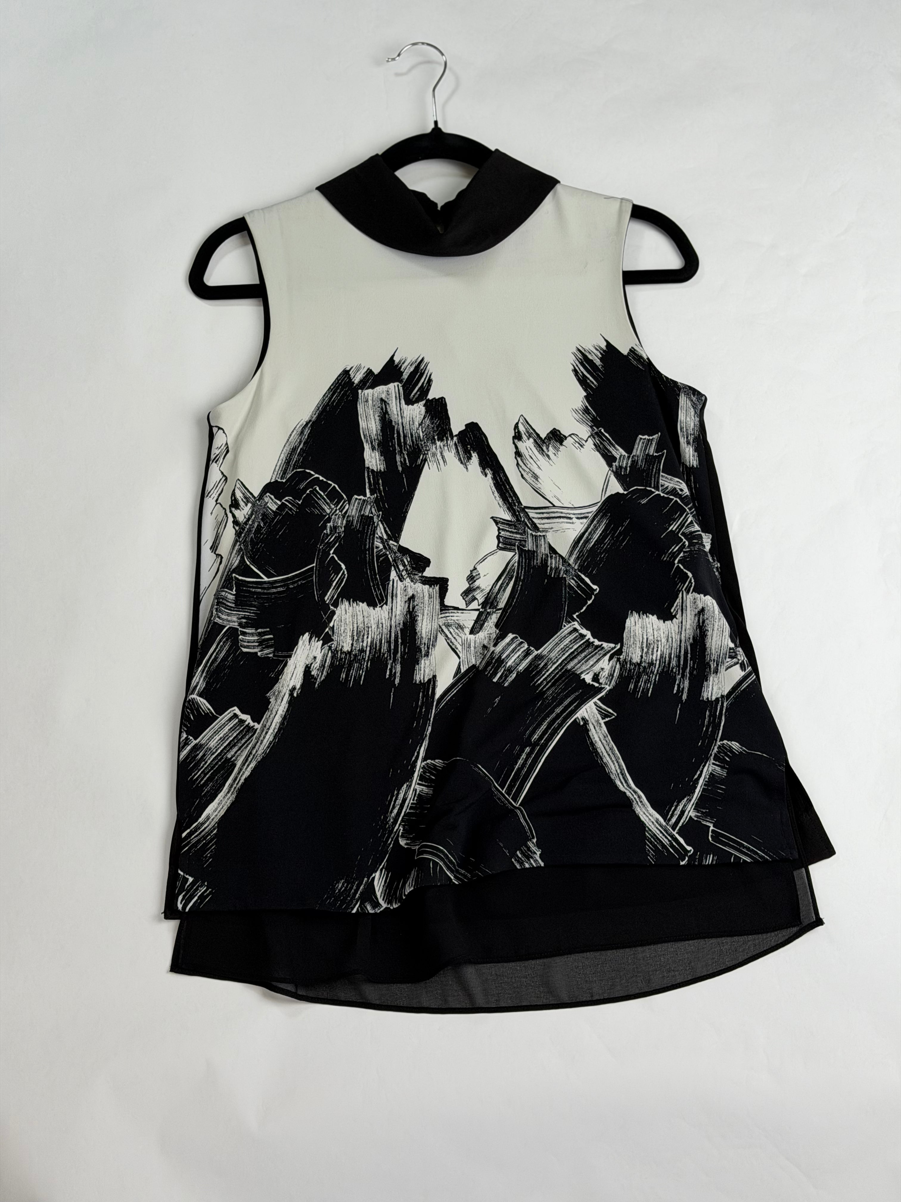 Karl Lagerfeld Paris Black + Cream brushstroke layered top